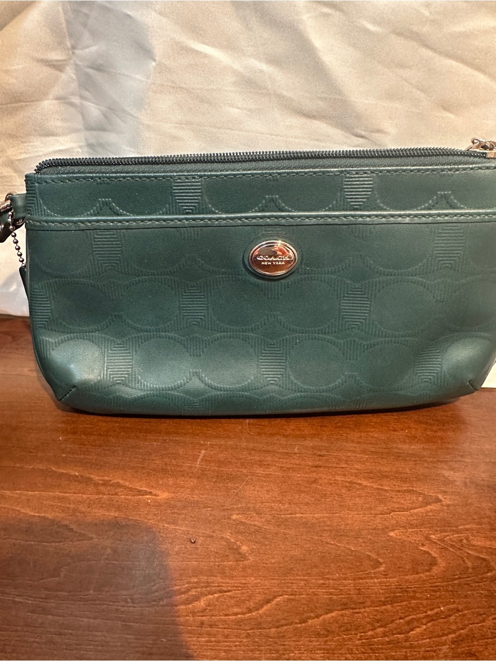 Coach Teal Signature Embossed Zip Wristlet